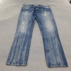 Guess Jeans Mens 36x32 Regular Tapered Distressed Grunge Medium Wash Blue Denim
